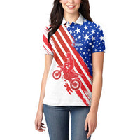 Custom Patriotic Motocross Women Polo Shirt with American Flag - Wonder Print Shop