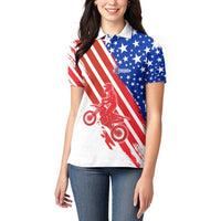 Custom Patriotic Motocross Women Polo Shirt with American Flag - Wonder Print Shop