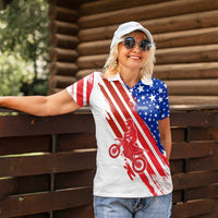 Custom Patriotic Motocross Women Polo Shirt with American Flag - Wonder Print Shop