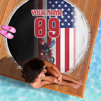 Custom Patriotic Eagle Motocross Beach Blanket with American Flag and Rider Design - Wonder Print Shop