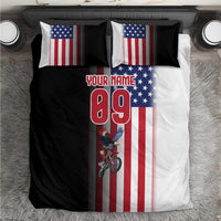 Custom Patriotic Eagle Motocross Bedding Set with American Flag and Rider Design - Wonder Print Shop