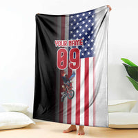 Custom Patriotic Eagle Motocross Blanket with American Flag and Rider Design - Wonder Print Shop