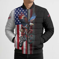 Custom Patriotic Eagle Motocross Bomber Puffer Jacket with American Flag and Rider Design - Wonder Print Shop