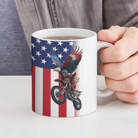 Custom Patriotic Eagle Motocross Ceramic Mug with American Flag and Rider Design - Wonder Print Shop