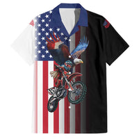 Custom Patriotic Eagle Motocross Family Matching Off The Shoulder Long Sleeve Dress and Hawaiian Shirt with American Flag and Rider Design - Wonder Print Shop