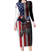 Custom Patriotic Eagle Motocross Long Sleeve Bodycon Dress with American Flag and Rider Design - Wonder Print Shop