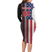 Custom Patriotic Eagle Motocross Long Sleeve Bodycon Dress with American Flag and Rider Design - Wonder Print Shop