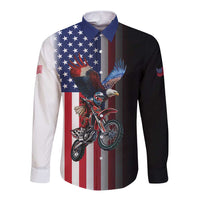 Custom Patriotic Eagle Motocross Long Sleeve Button Shirt with American Flag and Rider Design - Wonder Print Shop