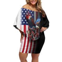 Custom Patriotic Eagle Motocross Off Shoulder Short Dress with American Flag and Rider Design - Wonder Print Shop