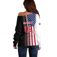 Custom Patriotic Eagle Motocross Off Shoulder Sweater with American Flag and Rider Design - Wonder Print Shop