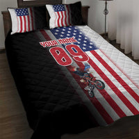Custom Patriotic Eagle Motocross Quilt Bed Set with American Flag and Rider Design - Wonder Print Shop