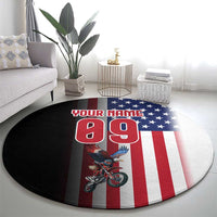 Custom Patriotic Eagle Motocross Round Carpet with American Flag and Rider Design - Wonder Print Shop