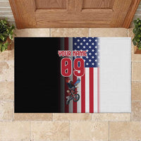 Custom Patriotic Eagle Motocross Rubber Doormat with American Flag and Rider Design - Wonder Print Shop