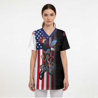 Custom Patriotic Eagle Motocross Scrub Top with American Flag and Rider Design - Wonder Print Shop