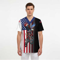 Custom Patriotic Eagle Motocross Scrub Top with American Flag and Rider Design - Wonder Print Shop