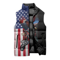 Custom Patriotic Eagle Motocross Sleeveless Puffer Jacket with American Flag and Rider Design - Wonder Print Shop