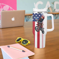Custom Patriotic Eagle Motocross Tumbler With Handle with American Flag and Rider Design - Wonder Print Shop
