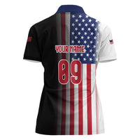 Custom Patriotic Eagle Motocross Women Polo Shirt with American Flag and Rider Design - Wonder Print Shop