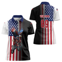 Custom Patriotic Eagle Motocross Women Polo Shirt with American Flag and Rider Design - Wonder Print Shop