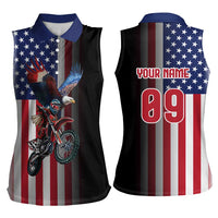 Custom Patriotic Eagle Motocross Women Sleeveless Polo Shirt with American Flag and Rider Design - Wonder Print Shop