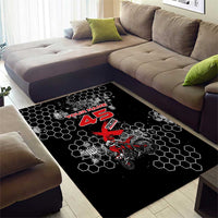 Custom Motocross Dirt Bike Area Rug with Red Rider and Honeycomb Grunge Design - Wonder Print Shop