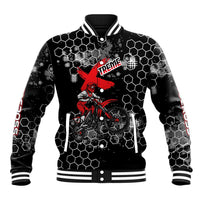 Custom Motocross Dirt Bike Baseball Jacket with Red Rider and Honeycomb Grunge Design - Wonder Print Shop