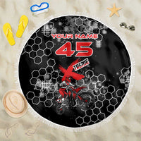 Custom Motocross Dirt Bike Beach Blanket with Red Rider and Honeycomb Grunge Design - Wonder Print Shop