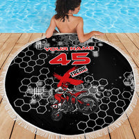 Custom Motocross Dirt Bike Beach Blanket with Red Rider and Honeycomb Grunge Design - Wonder Print Shop