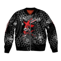 Custom Motocross Dirt Bike Bomber Jacket with Red Rider and Honeycomb Grunge Design - Wonder Print Shop