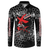 Custom Motocross Dirt Bike Button Sweatshirt with Red Rider and Honeycomb Grunge Design - Wonder Print Shop