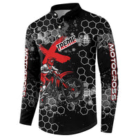 Custom Motocross Dirt Bike Button Sweatshirt with Red Rider and Honeycomb Grunge Design - Wonder Print Shop