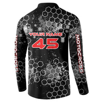 Custom Motocross Dirt Bike Button Sweatshirt with Red Rider and Honeycomb Grunge Design - Wonder Print Shop