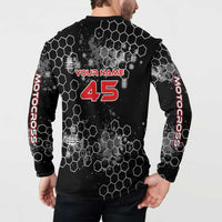 Custom Motocross Dirt Bike Button Sweatshirt with Red Rider and Honeycomb Grunge Design - Wonder Print Shop