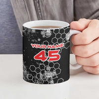 Custom Motocross Dirt Bike Ceramic Mug with Red Rider and Honeycomb Grunge Design - Wonder Print Shop