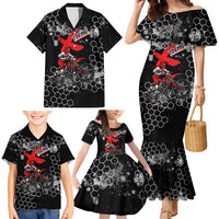 Custom Motocross Dirt Bike Family Matching Mermaid Dress and Hawaiian Shirt with Red Rider and Honeycomb Grunge Design - Wonder Print Shop