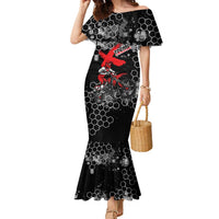 Custom Motocross Dirt Bike Family Matching Mermaid Dress and Hawaiian Shirt with Red Rider and Honeycomb Grunge Design - Wonder Print Shop