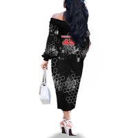 Custom Motocross Dirt Bike Family Matching Off The Shoulder Long Sleeve Dress and Hawaiian Shirt with Red Rider and Honeycomb Grunge Design - Wonder Print Shop