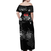 Custom Motocross Dirt Bike Family Matching Off Shoulder Maxi Dress and Hawaiian Shirt with Red Rider and Honeycomb Grunge Design - Wonder Print Shop