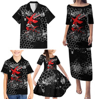 Custom Motocross Dirt Bike Family Matching Puletasi and Hawaiian Shirt with Red Rider and Honeycomb Grunge Design - Wonder Print Shop