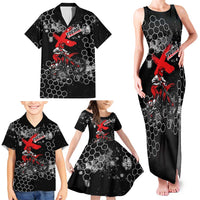 Custom Motocross Dirt Bike Family Matching Tank Maxi Dress and Hawaiian Shirt with Red Rider and Honeycomb Grunge Design - Wonder Print Shop