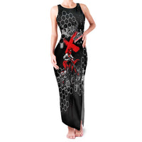 Custom Motocross Dirt Bike Family Matching Tank Maxi Dress and Hawaiian Shirt with Red Rider and Honeycomb Grunge Design - Wonder Print Shop