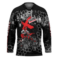 Custom Motocross Dirt Bike Hockey Jersey with Red Rider and Honeycomb Grunge Design - Wonder Print Shop