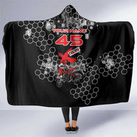Custom Motocross Dirt Bike Hooded Blanket with Red Rider and Honeycomb Grunge Design - Wonder Print Shop