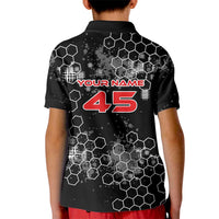 Custom Motocross Dirt Bike Kid Polo Shirt with Red Rider and Honeycomb Grunge Design - Wonder Print Shop