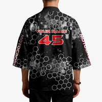 Custom Motocross Dirt Bike Kimono with Red Rider and Honeycomb Grunge Design - Wonder Print Shop