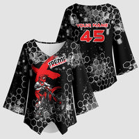 Custom Motocross Dirt Bike Kimono Sleeve Blouse with Red Rider and Honeycomb Grunge Design - Wonder Print Shop