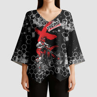 Custom Motocross Dirt Bike Kimono Sleeve Blouse with Red Rider and Honeycomb Grunge Design - Wonder Print Shop