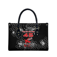 Custom Motocross Dirt Bike Leather Bag with Red Rider and Honeycomb Grunge Design - Wonder Print Shop