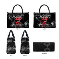 Custom Motocross Dirt Bike Leather Bag with Red Rider and Honeycomb Grunge Design - Wonder Print Shop