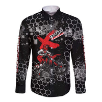 Custom Motocross Dirt Bike Long Sleeve Button Shirt with Red Rider and Honeycomb Grunge Design - Wonder Print Shop